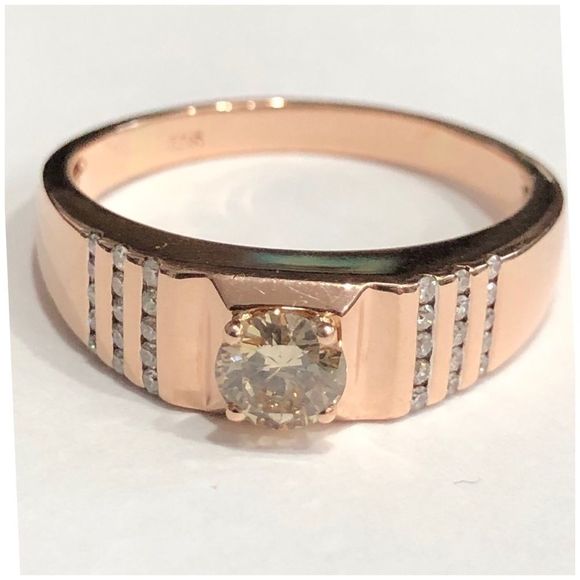 14KT Rose Gold Champagne Diamond Large Men’s Ring